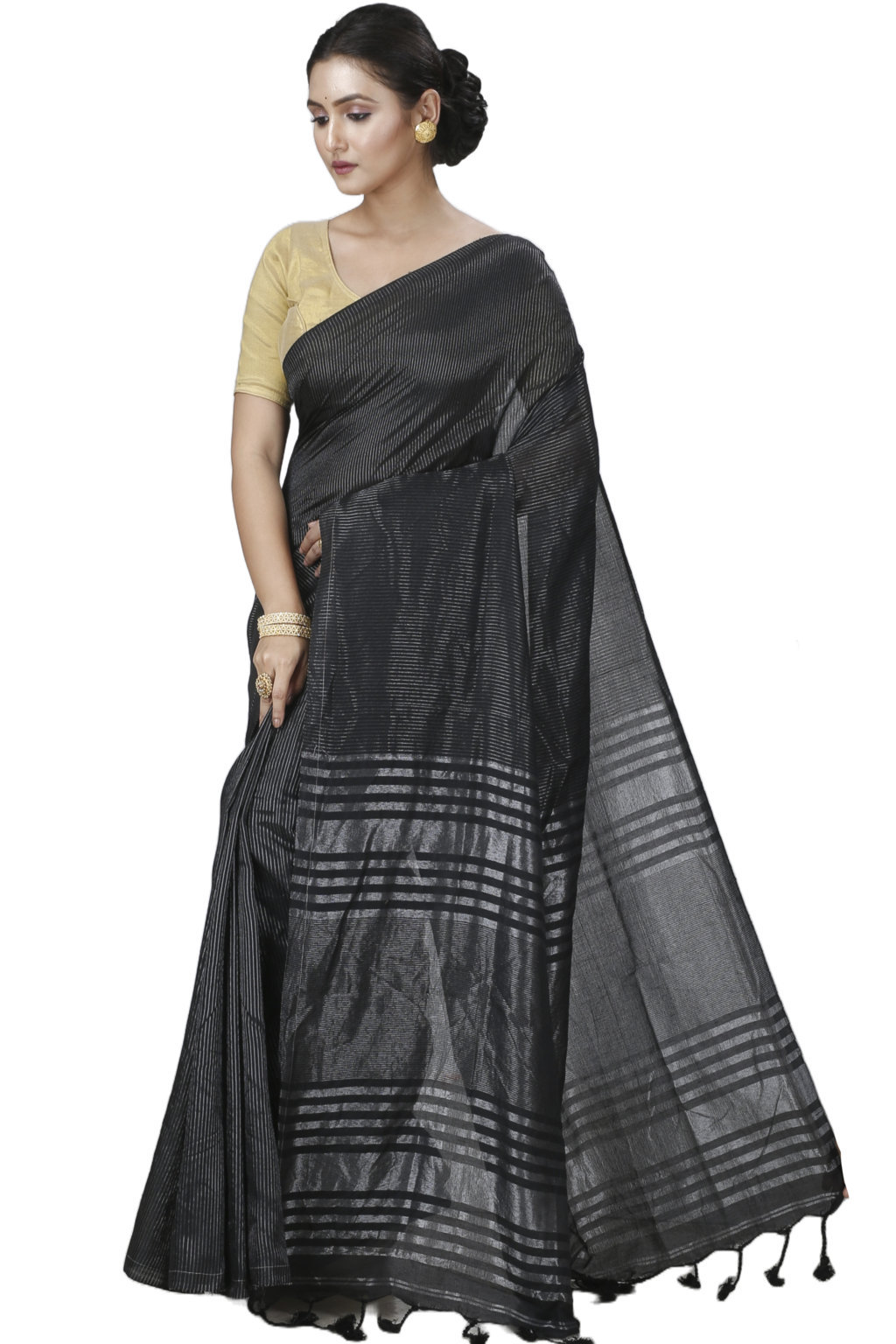 Black Blended Cotton Tama Hand Loom Saree (1204)